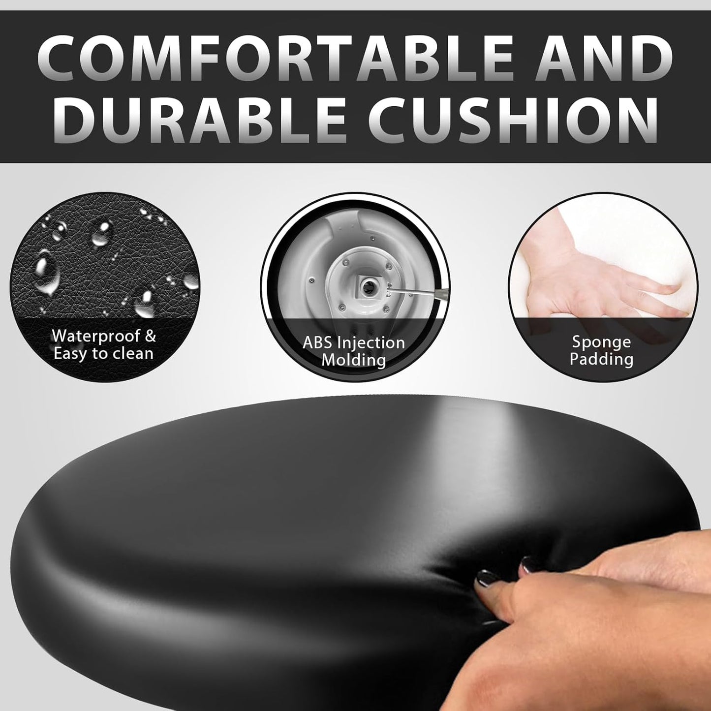 Medical Stool on Wheels with 360 Degree Swivel Armrests, Height Adjustable PU Leather Stool, Salon, Shop, Home and Dental Assistant Chair, Black