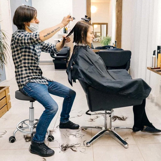 PU Leather Rolling Stool Chair with Wheels Adjustable Stool with Cushion Underneath Injection Moulded from ABS. Hospital, Tattoo, Massage, Office, Spa, Salon Stools(Black)