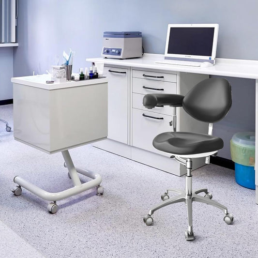 Dental Assistant Chair PU Leather with Swivel Armrests, Rolling Dental Chair, Ergonomic Swivel Dentist's Stool with Backrest for Clinics, Tattoo, Home and Laboratory - Black