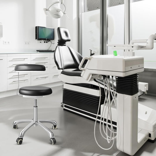 Medical Stool on Wheels with 360 Degree Swivel Armrests, Height Adjustable PU Leather Stool, Salon, Shop, Home and Dental Assistant Chair, Black