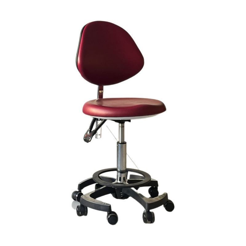 DTL-ZY-56 stool, side view showing the hand and foot control levers and the castor base