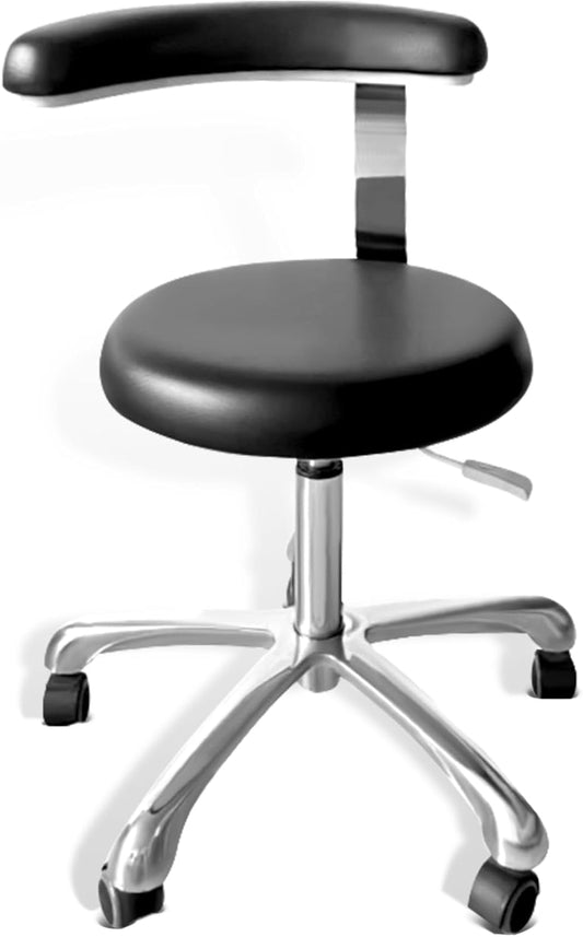 Medical Stool on Wheels with 360 Degree Swivel Armrests, Height Adjustable PU Leather Stool, Salon, Shop, Home and Dental Assistant Chair, Black