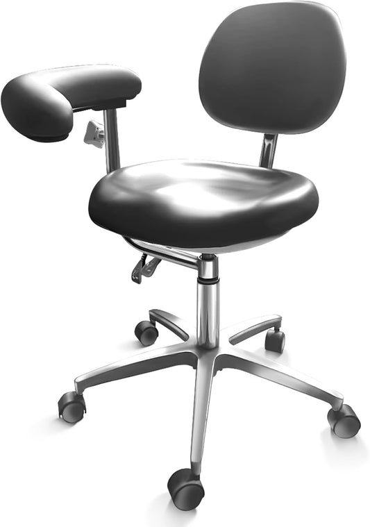 Dental Assistant Chair PU Leather with Swivel Armrests, Rolling Dental Chair, Ergonomic Swivel Dentist's Stool with Backrest for Clinics, Tattoo, Home and Laboratory - Black