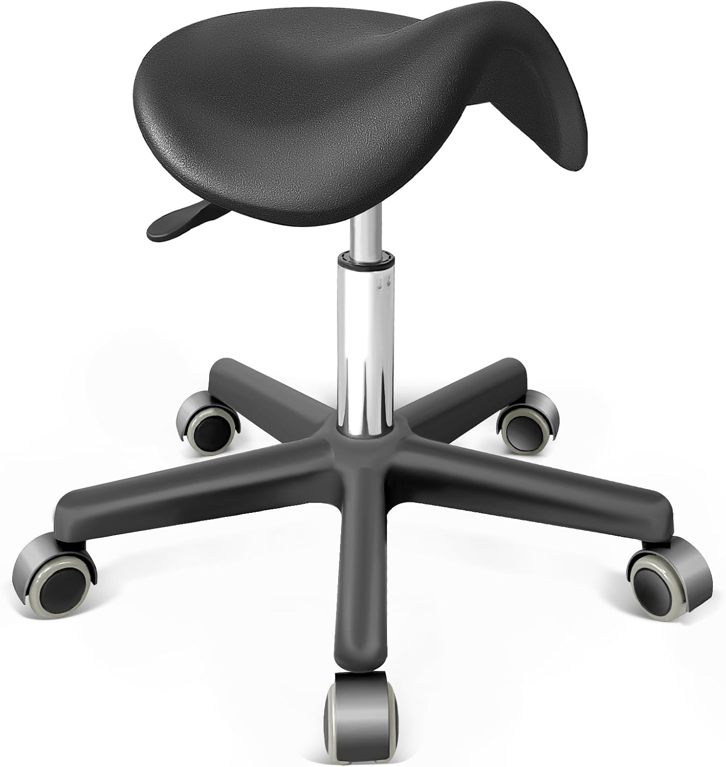 Saddle Stool with Wheels - Anti-Static Ergonomic Adjustable Rolling Stool for Salon, Spa, Office & Home - 360° Swivel Hydraulic Chair with Footrest, 330LB Capacity, Black