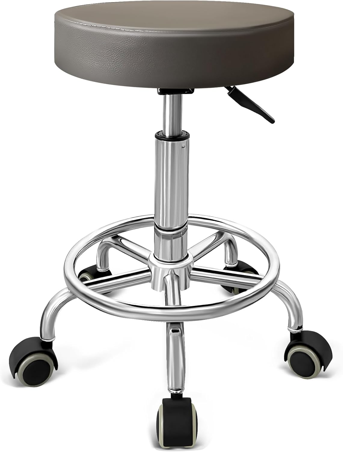 PU Leather Rolling Stool Chair with Wheels Adjustable Stool with Cushion Underneath Injection Moulded from ABS. Hospital, Tattoo, Massage, Office, Spa, Salon Stools（Black）