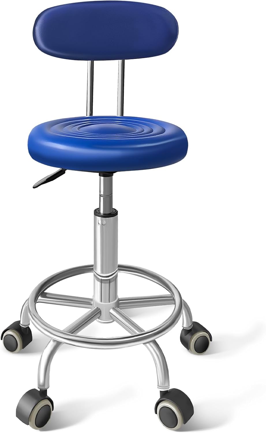 Chair with Wheels PU Leather, with Backrest, Height Adjustable, 360° Swivelling Armless Barstool with Footrest, Ideal for Pubs, Restaurants, Offices, Homes, Tattoos, Massages (Black)