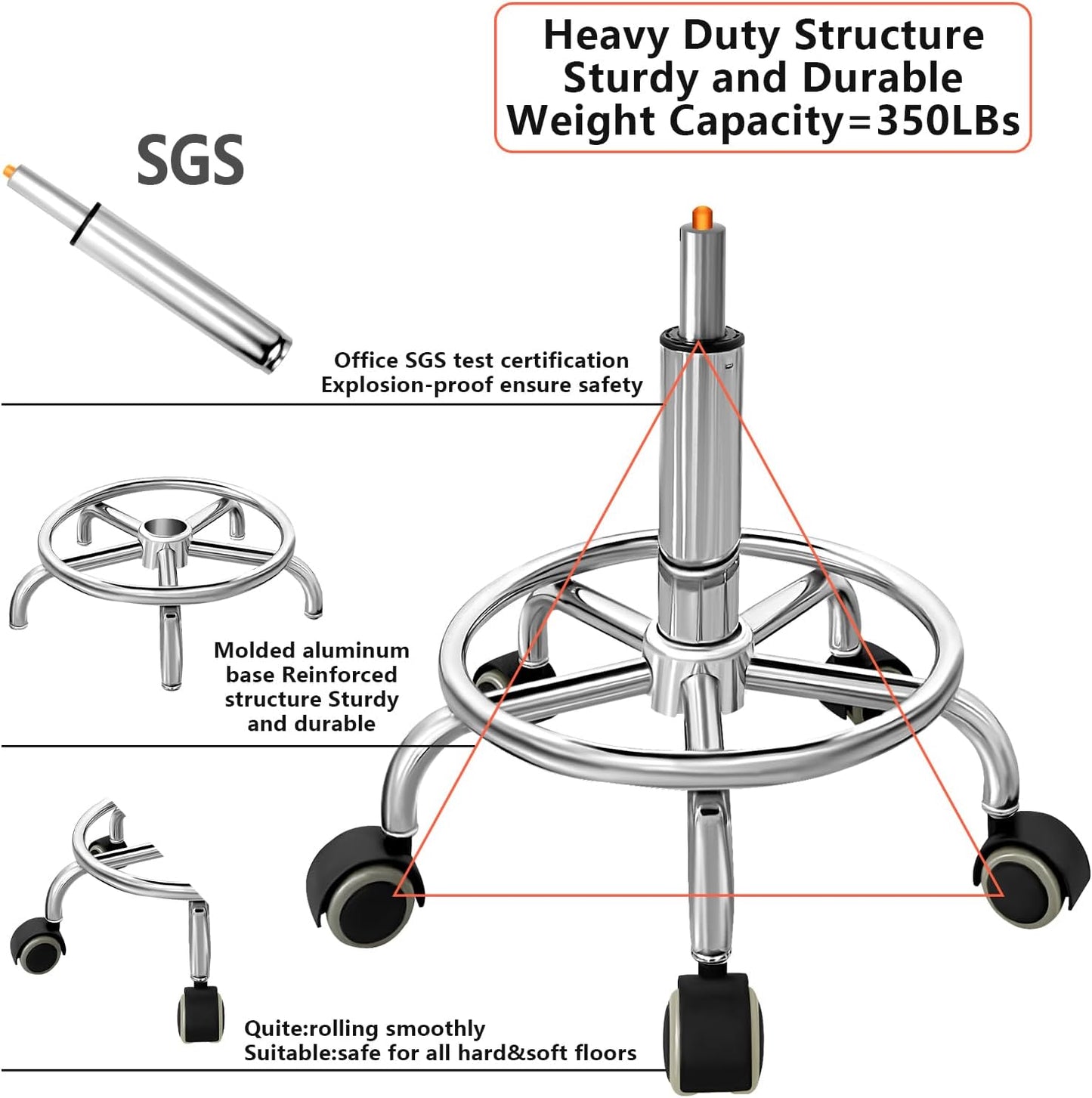 Stool with Wheels, Anti-Static Leather, Adjustable Stool with Wheels, 360° Swivelling, for Office Buildings, Laboratories, Factories and Hospitals (Black)