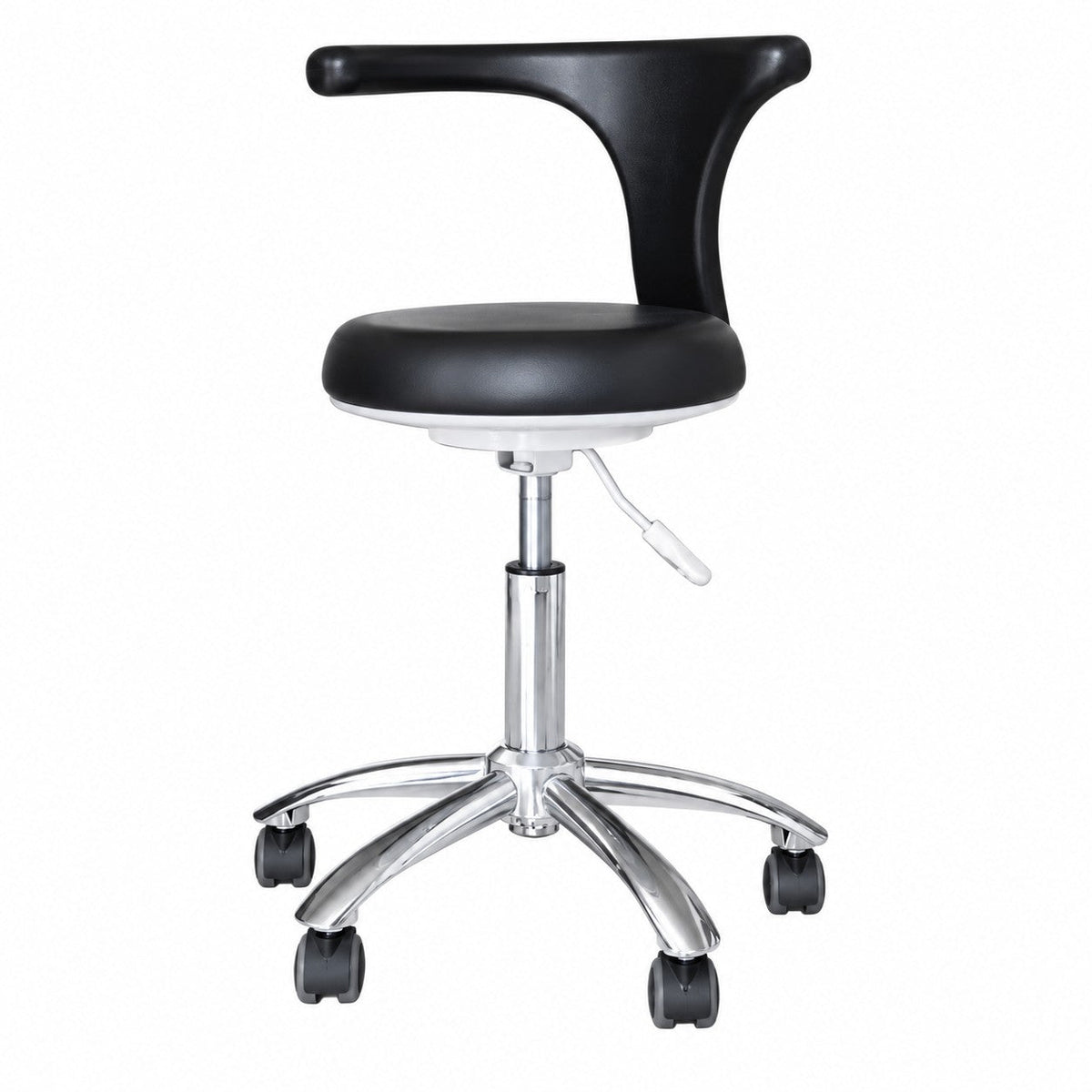 DTL-ZY-01 assistant chair in black upholstery on a chrome base with castors