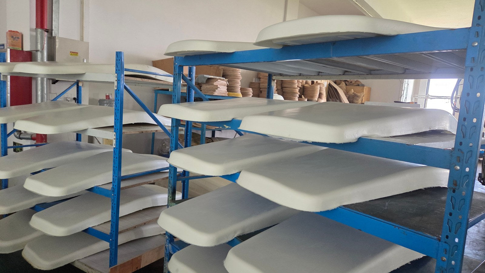 Moulded foam cushions on racking